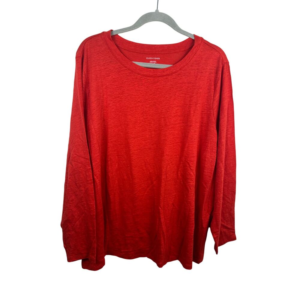 Eileen Fisher Red Linen Long Sleeve Tee Size 2X EUC Crewneck